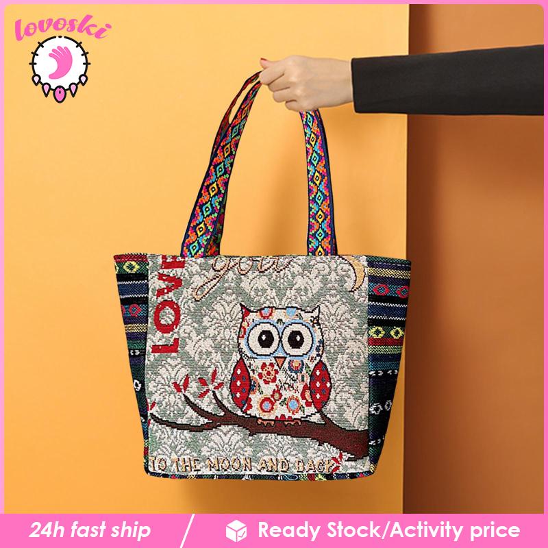 Túi Xách Nữ In Hình Cú Mèo Phong Cách Vintage