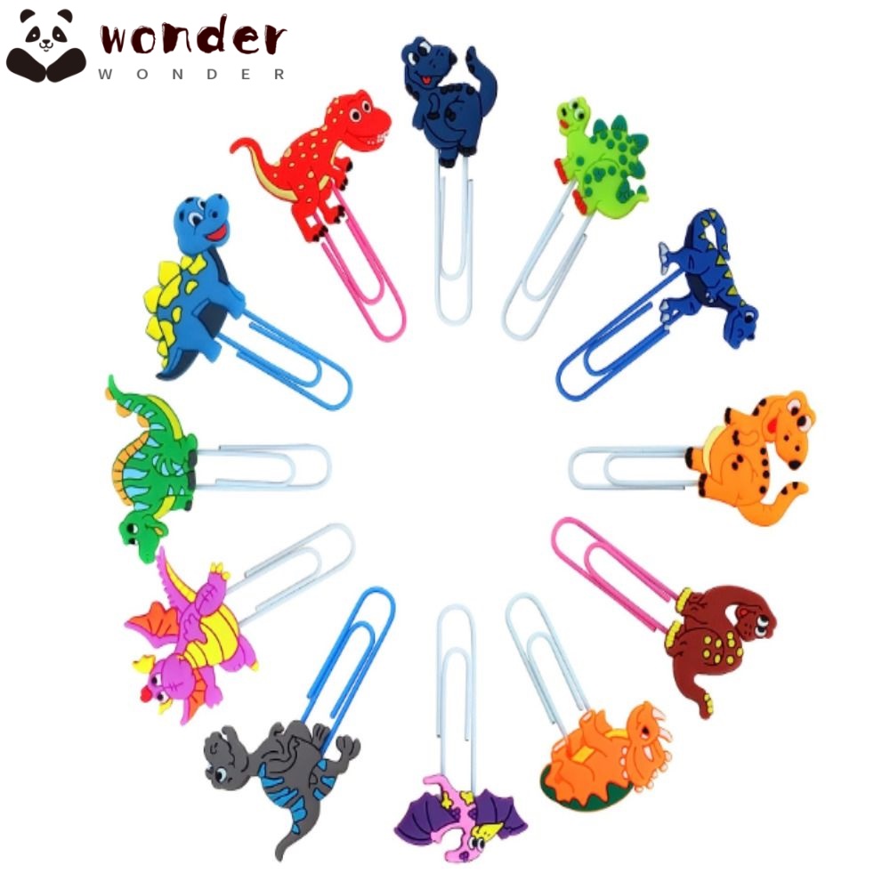 WONDER Set 12 Kẹp Giấy + 12 Kẹp Đánh Dấu Trang Sách Hình Động Vật Bằng PVC Dễ Thương