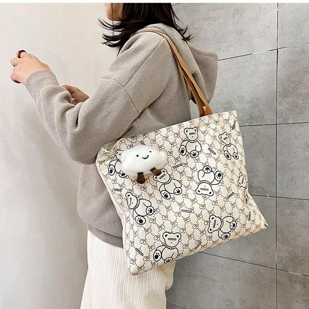 FALLFORBEAUTY Túi vải Cỡ Lớn In Họa Tiết Chú Gấu Dễ Thương Thời Trang Cho Nữ