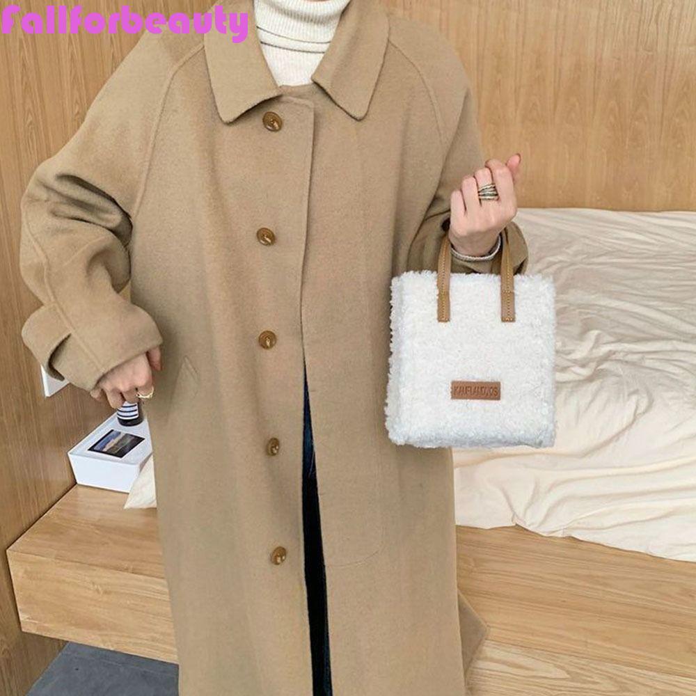 FALLFORBEAUTY Túi Đeo Chéo Bằng Len Lông Cừu Cỡ Lớn Phong Cách Hàn Quốc Thời Trang Thu Đông