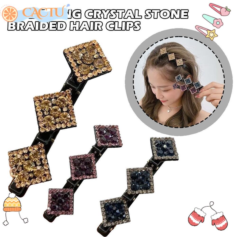 CACTU Set 5 Kẹp Tóc Bện Dây Chất Liệu Satin Đính Đá Pha Lê Thời Trang