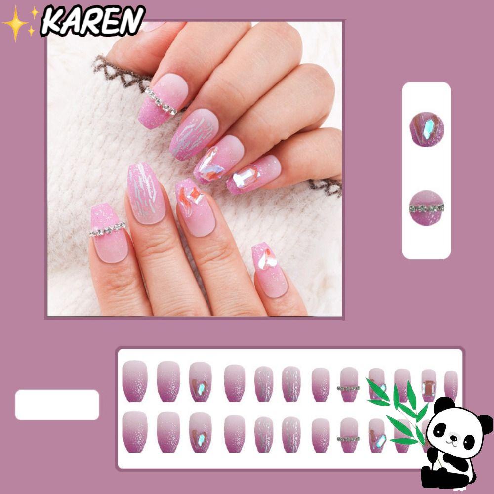 KAREN Móng Tay Giả Đính Kim Cương Giả Toàn Diện Nhiều Màu DIY