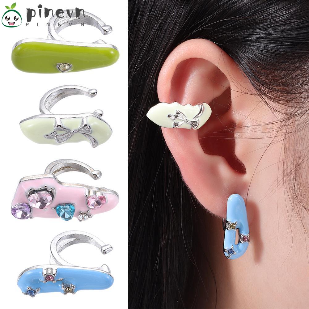 PINEVN Bộ 3 Bông Tai Dạng Kẹp Đính Pha Lê Đơn Giản Có Thể Điều Chỉnh Cho Nữ