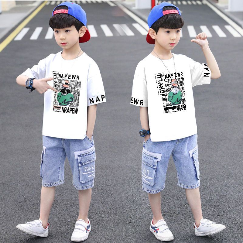 Set Áo Thun Tay Ngắn Và Quần Short Denim Mùa Hè Mẫu Mới 2023 Thời Trang Cho Bé Trai