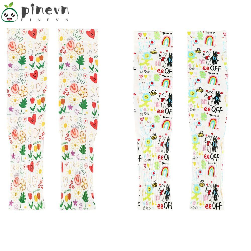 PINEVN Set 2 Đôi Găng Tay Chống Nắng Bằng Lụa Lạnh Mỏng Dáng Rộng In Họa Tiết Cầu Vồng Cho Hoạt Động Ngoài Trời