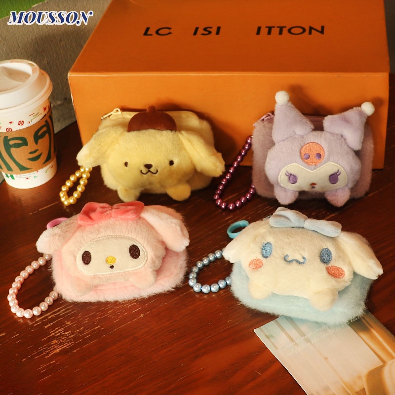 MOUSSON Túi Đựng Chìa Khóa Hình Búp Bê Tóc Dài Màu Trơn Đính Hạt Cườm Dễ Thương Cho Bé Gái