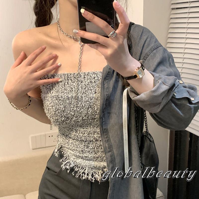 Áo Ống Cổ Thuyền Phối Tua Rua Thời Trang Mùa Hè Cho Nữ