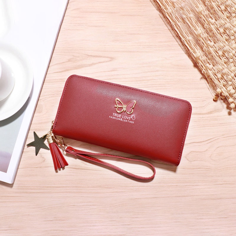 Bóp Da pu Dài Màu Trơn Có Khoá Kéo