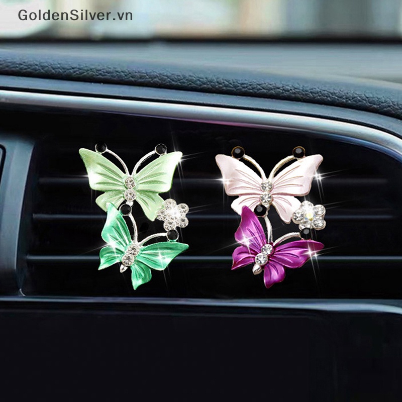 Kẹp Hình Bướm / Chuồn Chuồn Đính Đá Lấp Lánh Trang Trí Lỗ Thông Khí Xe Hơi