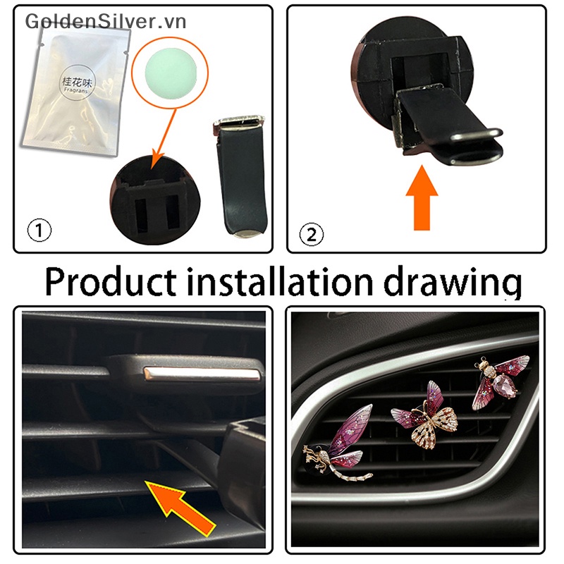 Kẹp Hình Bướm / Chuồn Chuồn Đính Đá Lấp Lánh Trang Trí Lỗ Thông Khí Xe Hơi