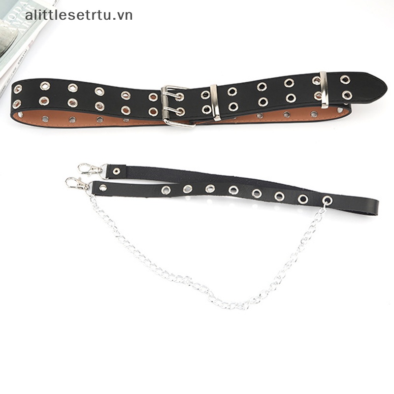 Thắt Lưng Da Nhân Tạo Phối Vòng Kim Loại Có Thể Điều Chỉnh Phong Cách Gothic Punk