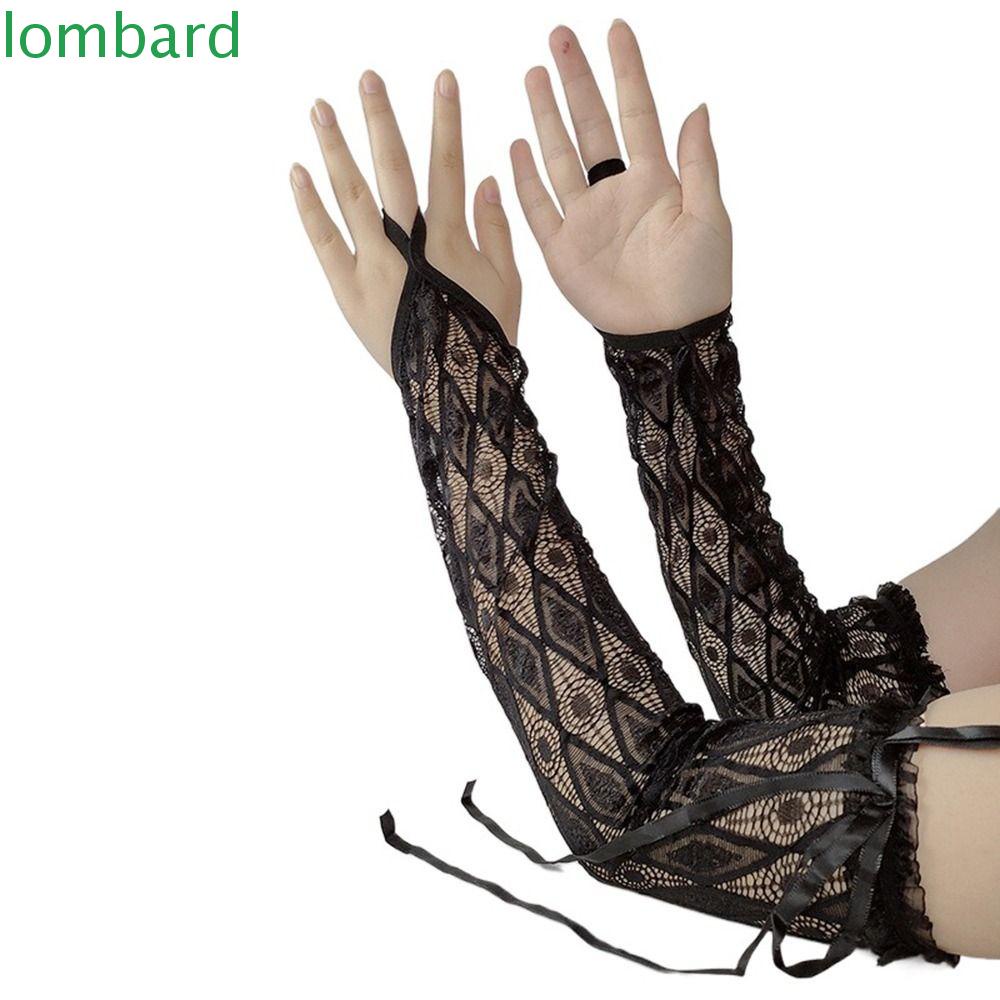 LOMBARD Găng Tay Ren Lưới Rỗng Chống Nắng Hóa Trang Đám Cưới Phong Cách Gothic