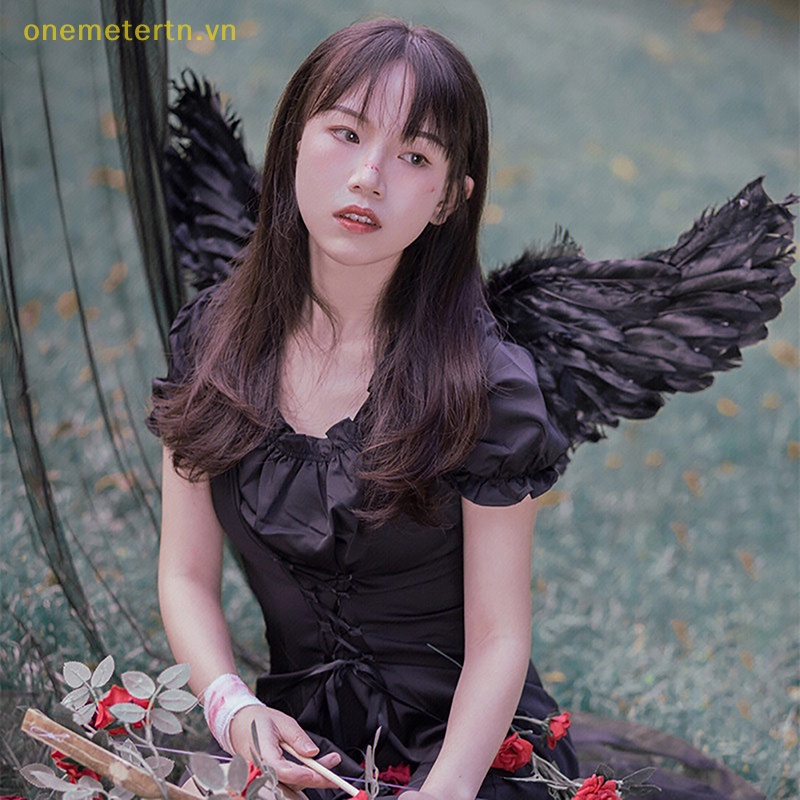 1 Đôi Cánh Thiên Thần Lông Vũ Trắng Đen Dành Cho Trẻ Em Và Người Lớn