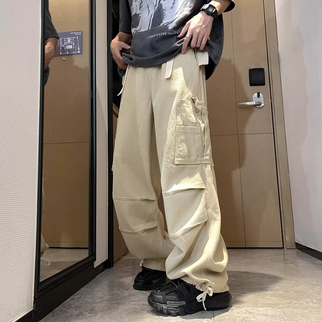 Quần Dài Ống Rộng Rút Dây Màu Xanh Dương Cổ Điển Hợp Thời Trang Cho Nam