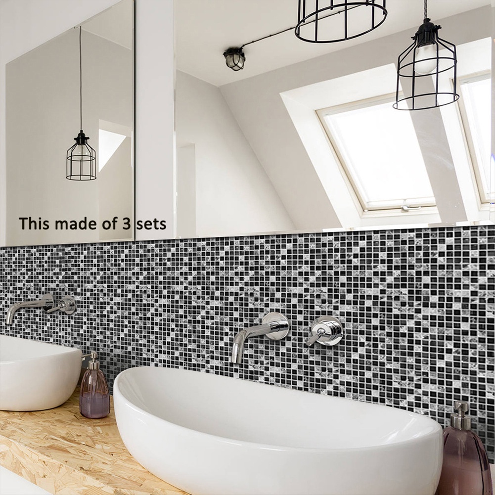 Set 10 Miếng Dán Sàn Nhà Màu Đen Họa Tiết Mosaic Sáng Tạo Trang Trí Nhà Bếp / Phòng Tắm