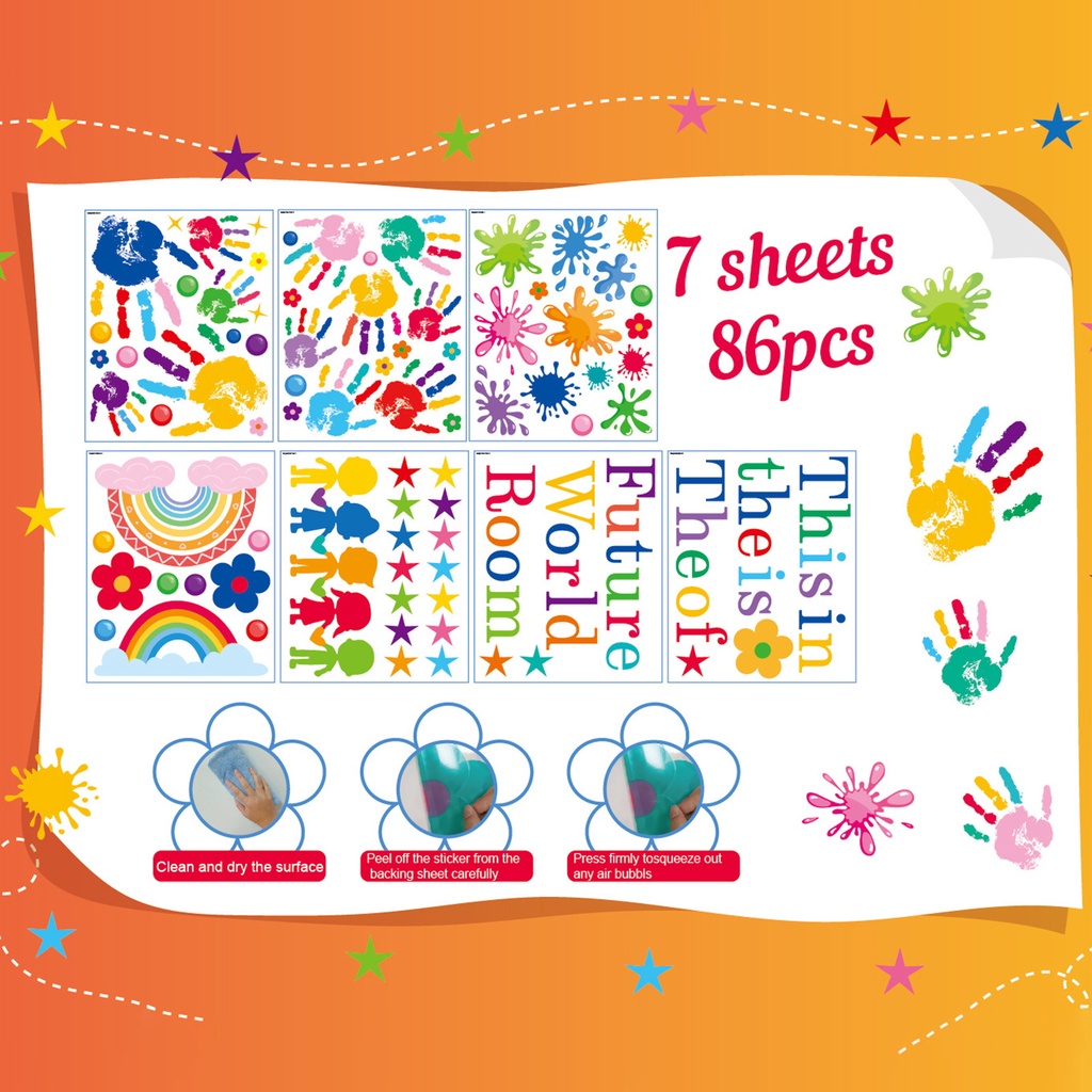 1 Set / 1 Nhãn Dán Tường Tự Dính Họa Tiết Dấu Tay Nhiều Màu Sắc Trang Trí Nhà Trẻ