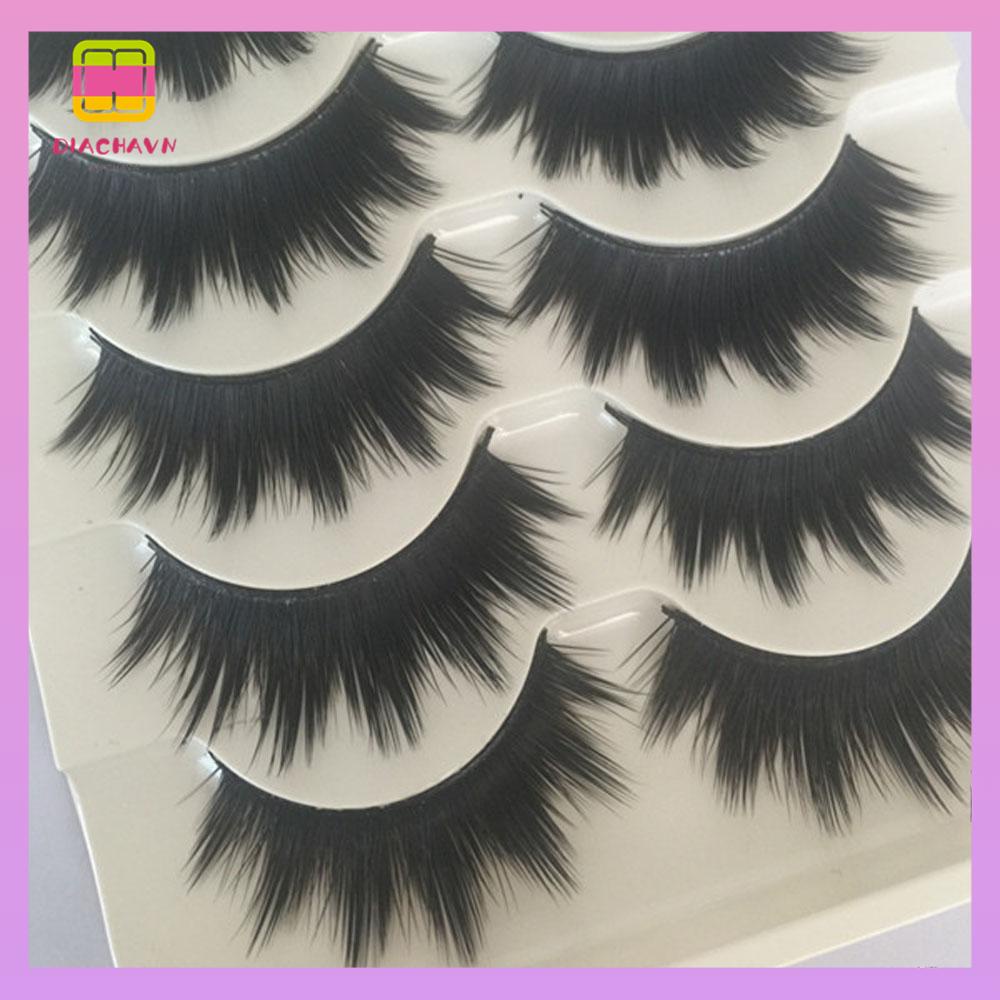 DIACHAVN Bộ 5 Cặp Lông Mi Giả Màu Đen Dài Và Dày Handmade
