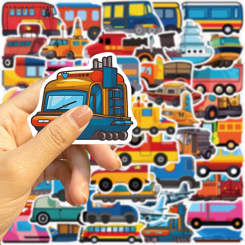 Bộ 50 Miếng Dán Họa Tiết Xe Tải Hoạt Hình Trang Trí Phòng Ngủ / Tủ Lạnh / Sổ Tay