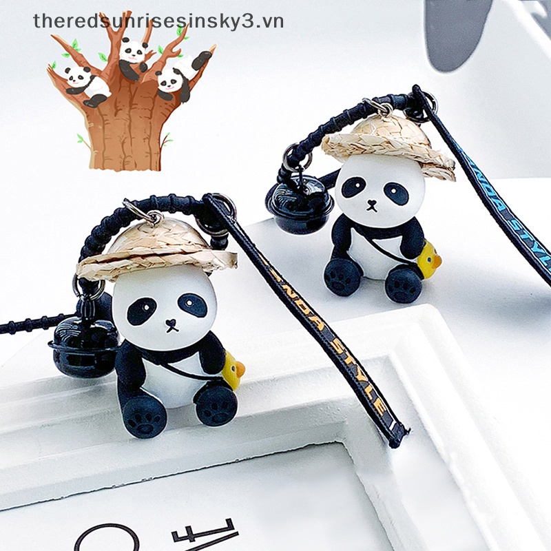 1 Móc Khóa Hình Gấu Trúc Đội Nón Rơm Bằng Nhựa Resin Dễ Thương