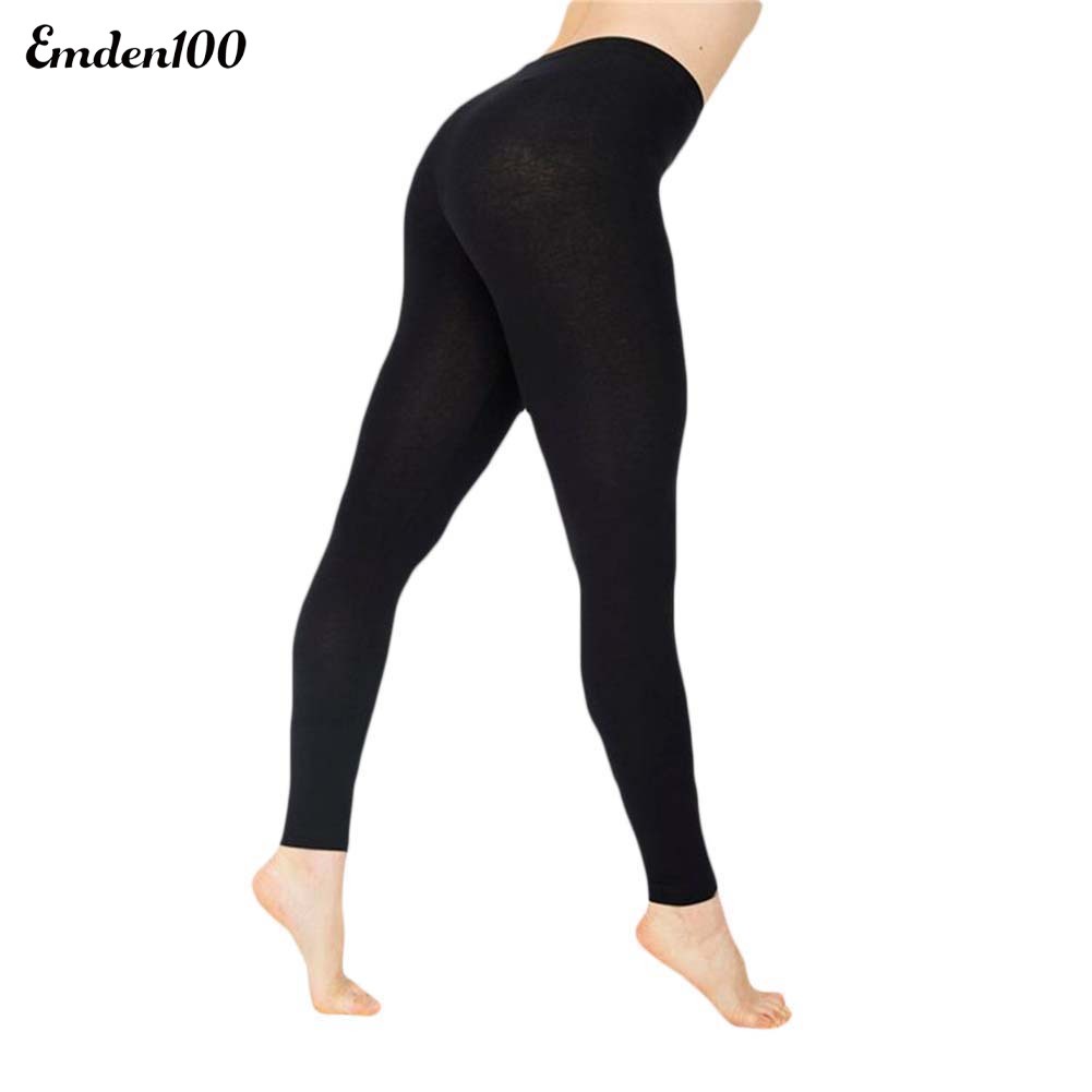 [EMDEN] Quần Legging Bút Chì Ôm Dáng Eo Cao Co Giãn Màu Trơn Cho Nữ