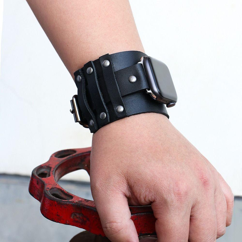 KENT1 Dây Đeo Thay Thế Chất Liệu Da Phong Cách Punk Thời Trang Cho Apple Watch