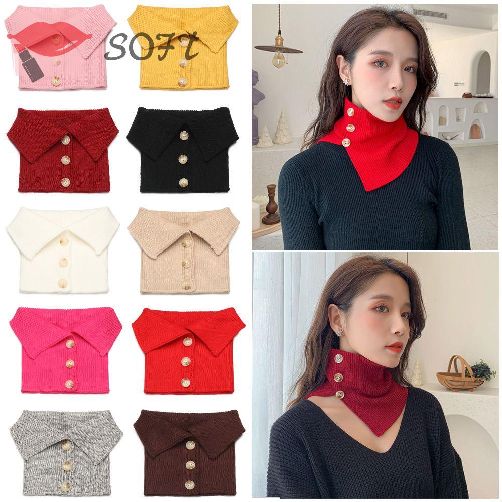 SOFTNESS Cổ Áo Giả Dệt Kim Ấm Áp Phối Nút Có Thể Tháo Rời Thời Trang