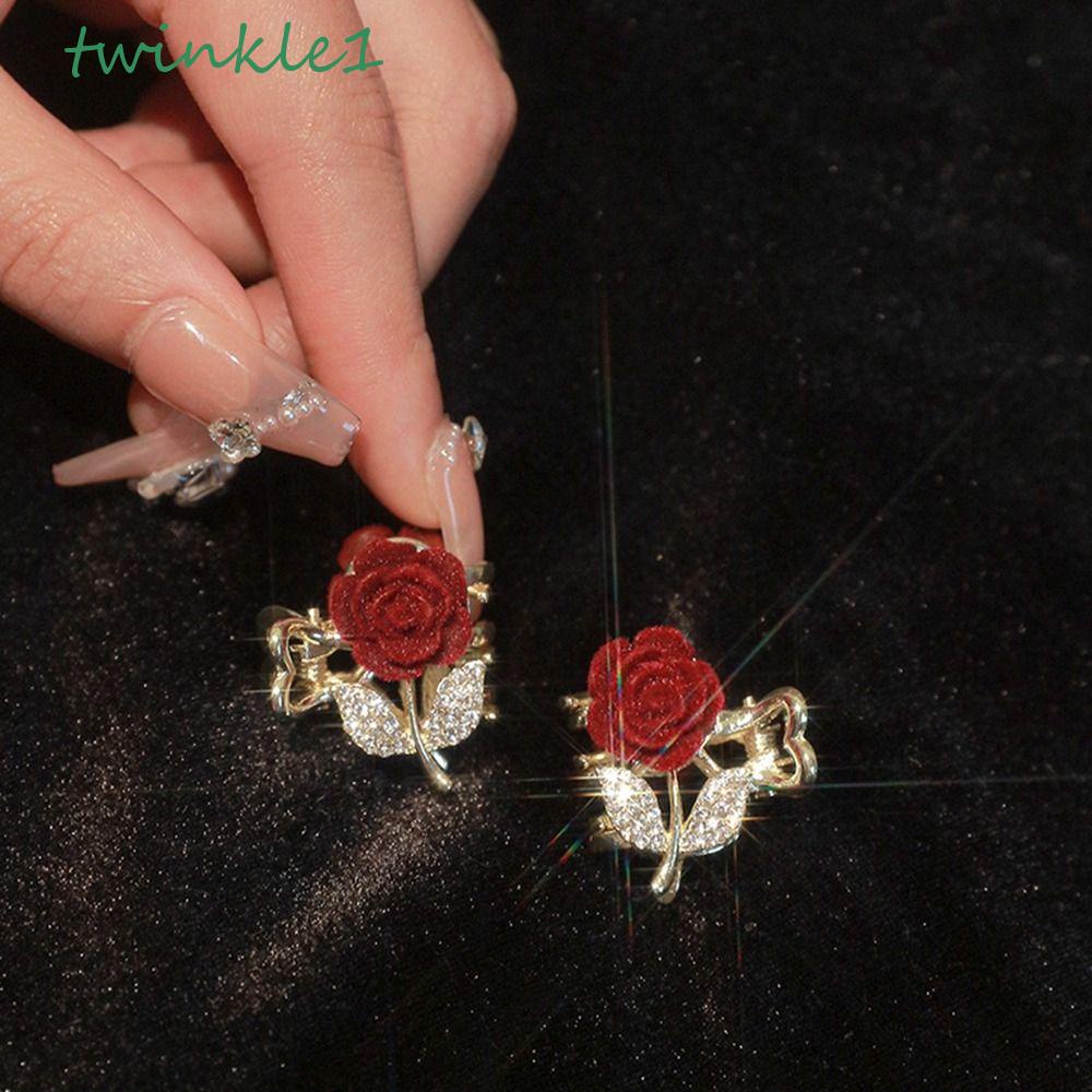 TWINKLE Kẹp Tóc Đính Đá Hình Hoa Hồng Mừng Năm Mới
