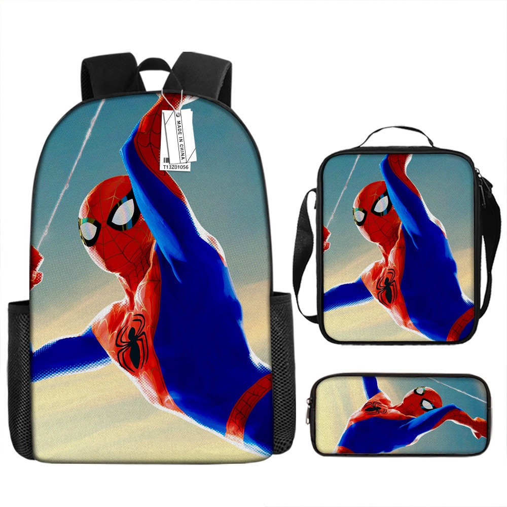 Set 3 Ba Lô Túi Ví Hình Người Nhện Hoạt Hình Cho Bé