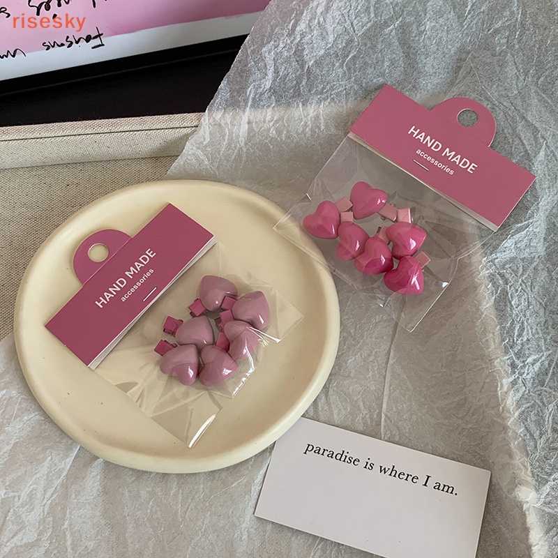 Set 6 Kẹp Tóc Mini Hình Trái Tim Màu Hồng Dễ Thương Phong Cách Hàn Quốc Cho Bé Gái