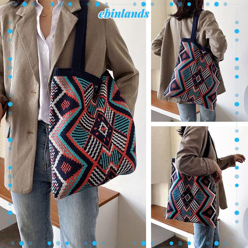 EBINLANDS Túi Xách Đan Len Phong Cách Bohemian Thời Trang Cho Nữ
