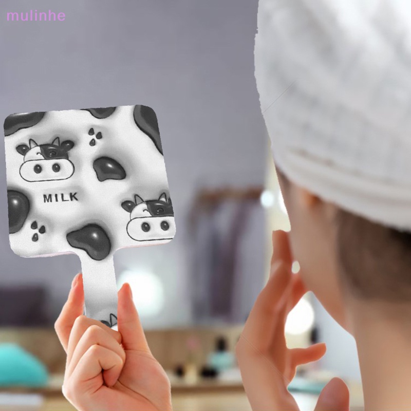 Gương Trang Điểm Cầm Tay Hình Vuông Họa Tiết Bò Sữa Kèm Tay Cầm Dành Cho Salon / SPA