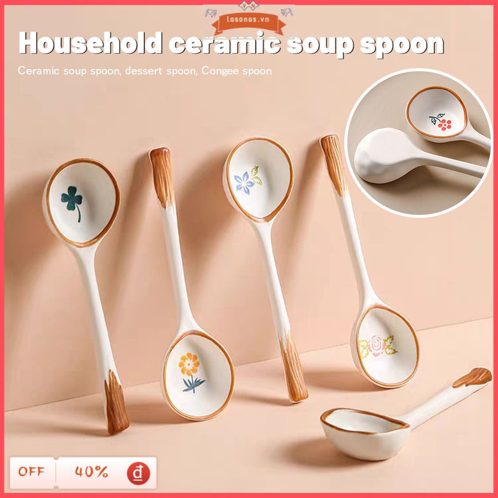 Muỗng Ăn Cơm Bằng Sứ Tay Cầm Dài In Họa Tiết Hoạt Hình Dễ Thương Tiện Dụng Cho Gia Đình