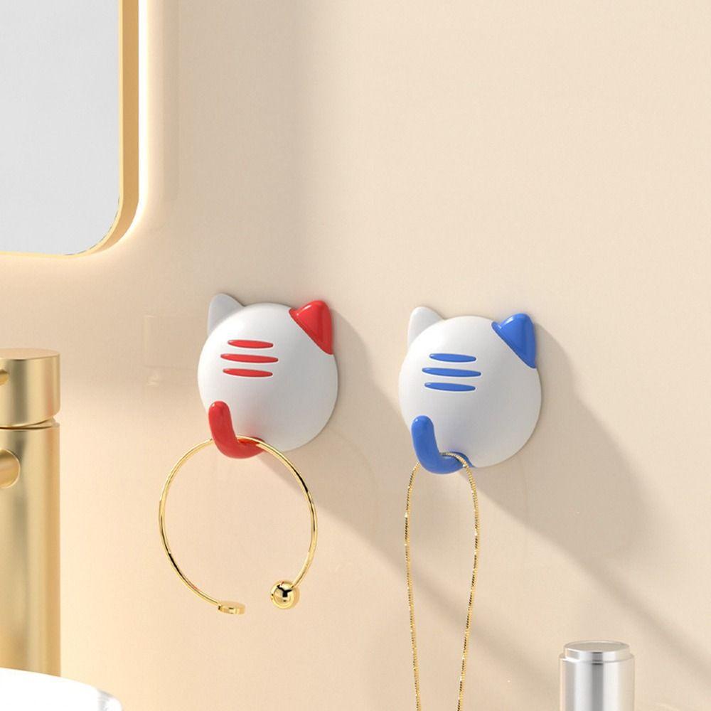 MALCOLM Bộ 4 Móc Treo Đồ Dán Tường Bằng Nhựa Hình Mèo Hoạt Hình Sáng Tạo