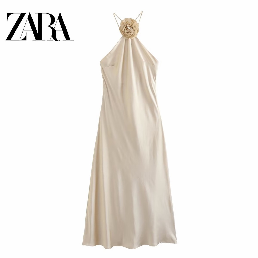 Đầm Dài Màu Trơn Cột Dây Thời Trang Zara Sang Trọng Cho Nữ