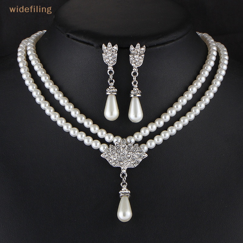 Bộ Vòng cổ + Bông Tai Đính Ngọc Trai Nhân Tạo Sang Trọng Cho Nữ