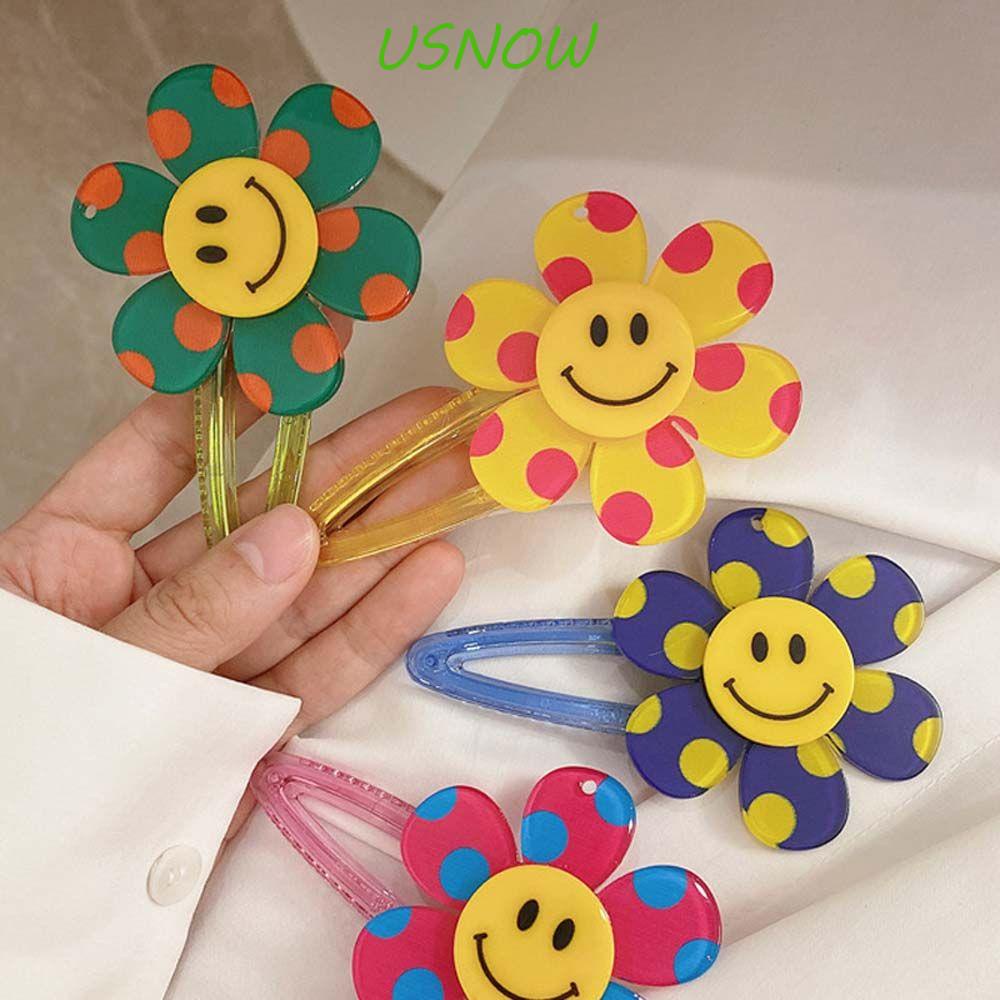 USNOW Kẹp Tóc Bằng Acrylic Màu Kẹo Hình Hoa Hướng Dương Mặt Cười Dễ Thương Phong Cách Hàn Quốc Cho Nữ
