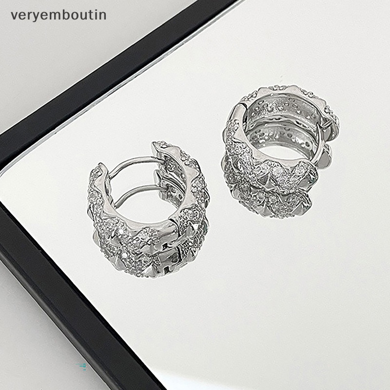 Bông Tai Dạng Vòng Kiểu Bất Đối Xứng Đính Đá Zircon Lấp Lánh Đơn Giản Thời Trang 1 Cho Nữ