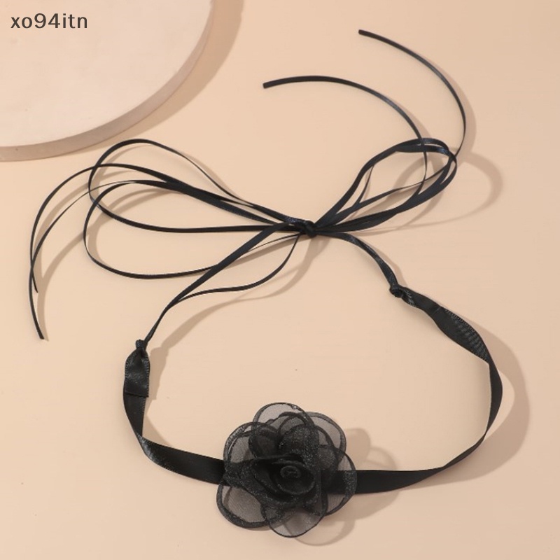 Vòng Cổ Choker Hình Hoa Trà Và Nơ Phong Cách Vintage Cho Nữ