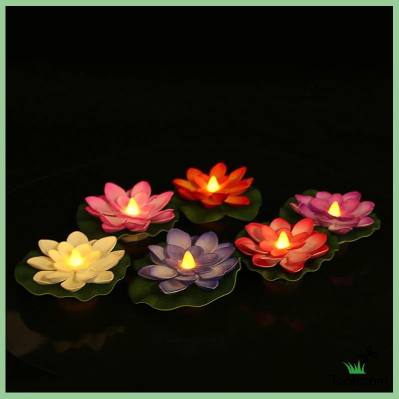 Set 6 Đèn LED Nổi Hình Hoa Sen Nhiều Màu Sắc Trang Trí Sân Vườn
