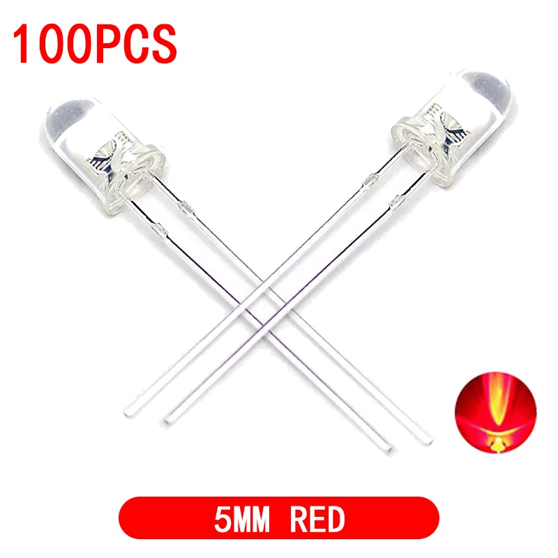 Set 100 Đèn LED Trong Suốt Ánh Sáng Trắng / Xanh Lá / Vàng 5mm 100M Chuyên Dụng