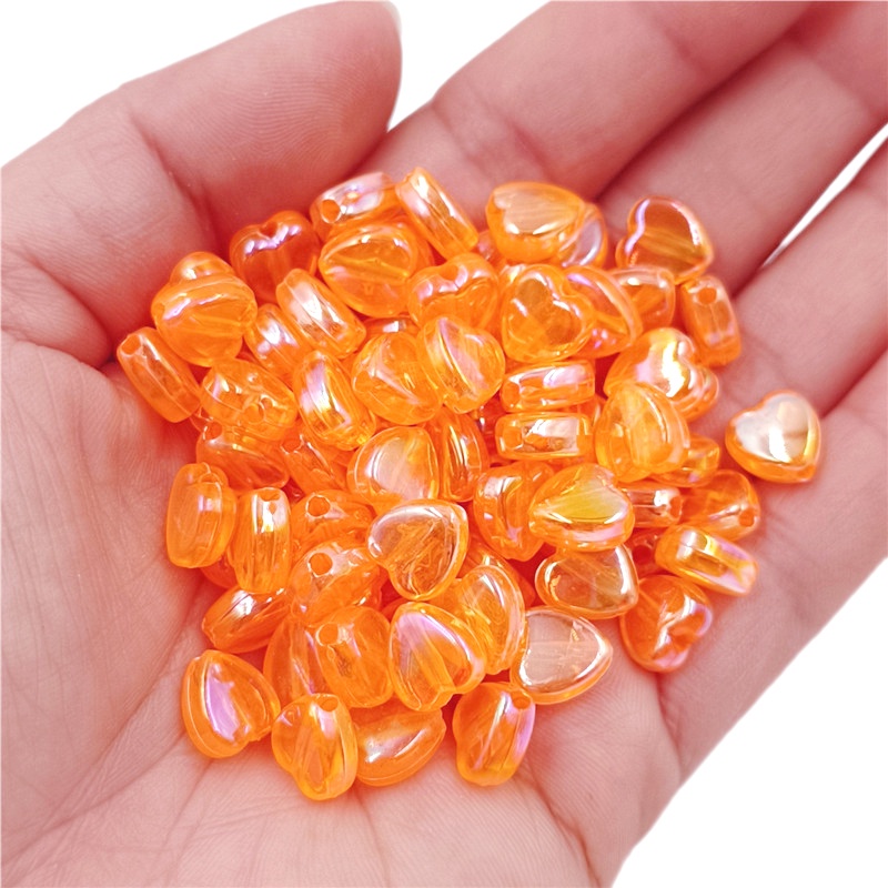 Set 50 Hạt Charm Hình Trái Tim Nhiều Màu Sắc Kính