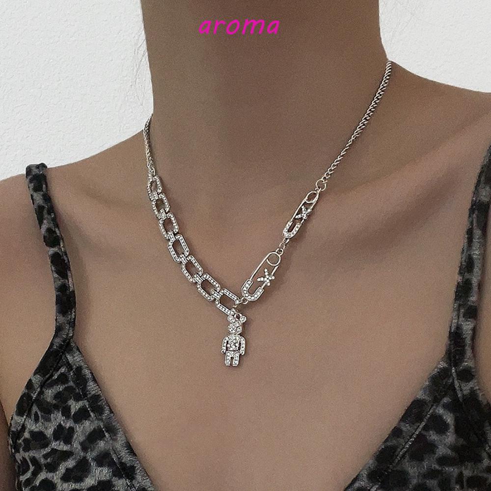 AROMA Dây Chuyền Mắt Xích Bằng Hợp Kim Lấp Lánh Phong Cách Hip hop Dễ Thương Cho Nữ