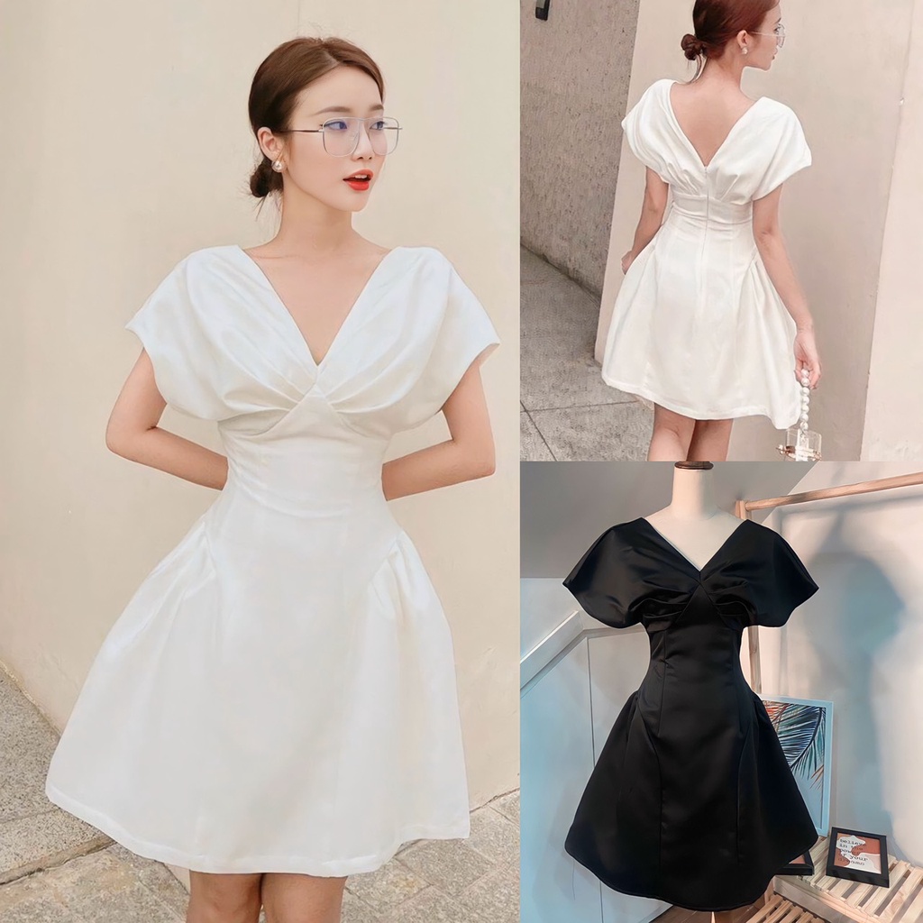 Đầm Váy Xòe Tay Cánh Dơi Trắng & Đen Sang Chảnh Dự Tiệc Dạo Phố Chụp Hình BY8500