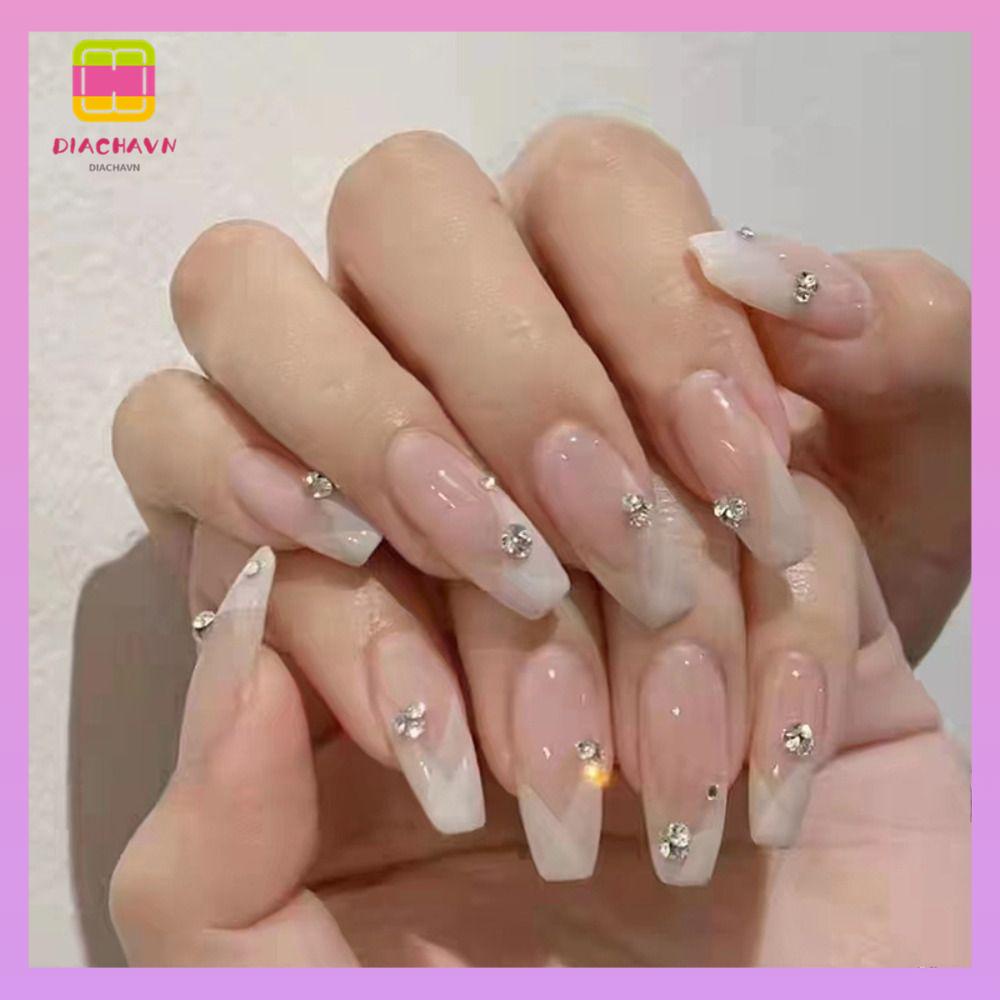 DIACHAVN Bộ Móng Tay Giả Đầu Vuông Chống Nước Che Phủ Toàn Diện Dành Cho Nữ
