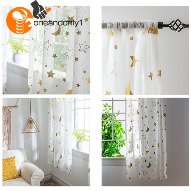 Rèm cửa sổ Xuyên Thấu In Họa Tiết Trăng Sao Trang Trí Phòng Khách / Phòng Ngủ