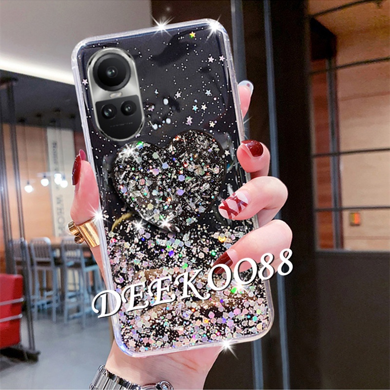 Ốp Điện Thoại Lấp Lánh Gắn Kèm Giá Đỡ Hình Trái Tim Dành Cho OPPO Reno 10 Pro Plus Pro + 5G 2023 Reno 10 10 Pro Reno 10 Pro +