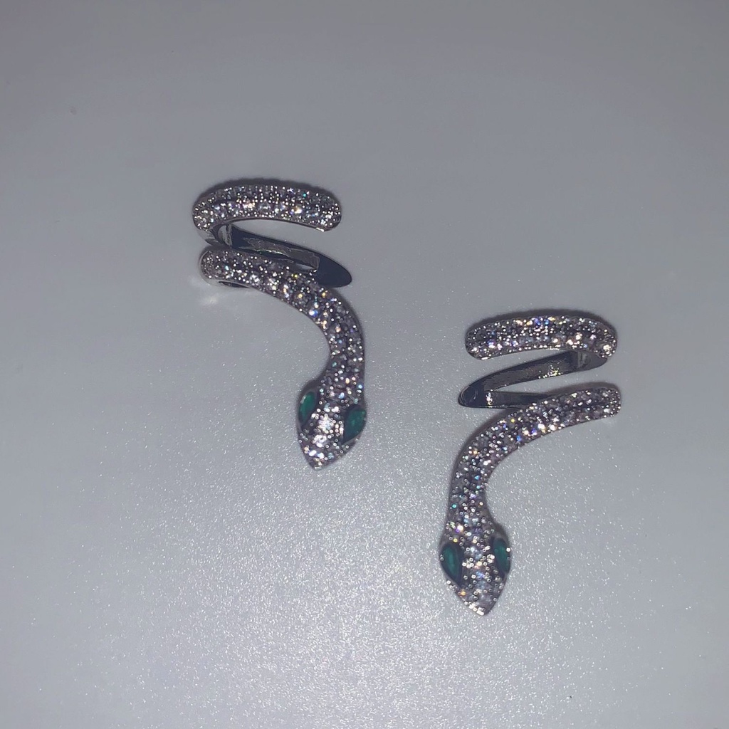 Bông Tai Mạ Bạc 925 Hình Rắn Lấp Lánh Phong Cách Âu Mỹ