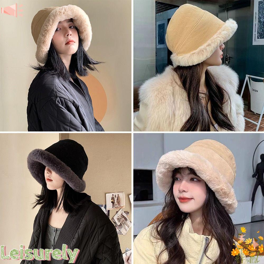 LEILY Mũ Bucket Chất Liệu Lông Nhân Tạo Mềm Mại Thời Trang Cho Nữ