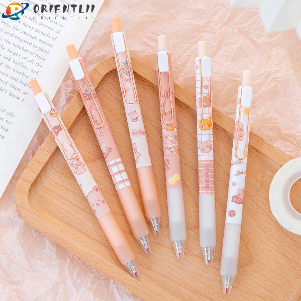 ORIENTLII Set 6 Bút Mực Gel Họa Tiết Gấu Hoạt Hình Dễ Thương