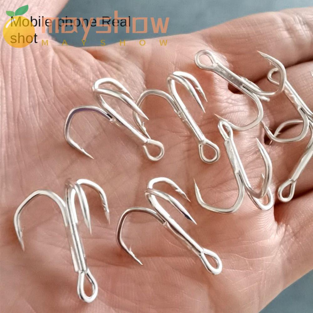 MAYSHOW Set 10 Lưỡi Câu Cá Ba Lưỡi Bằng Thép Cacbon Độ Bền Cao